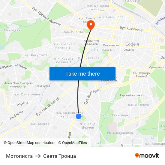 Мотописта to Света Троица map