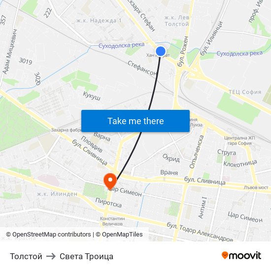 Толстой to Света Троица map