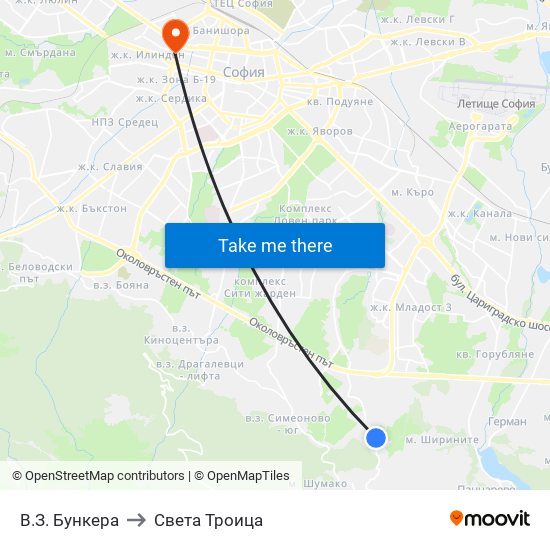 В.З. Бункера to Света Троица map