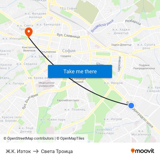 Ж.К. Изток to Света Троица map