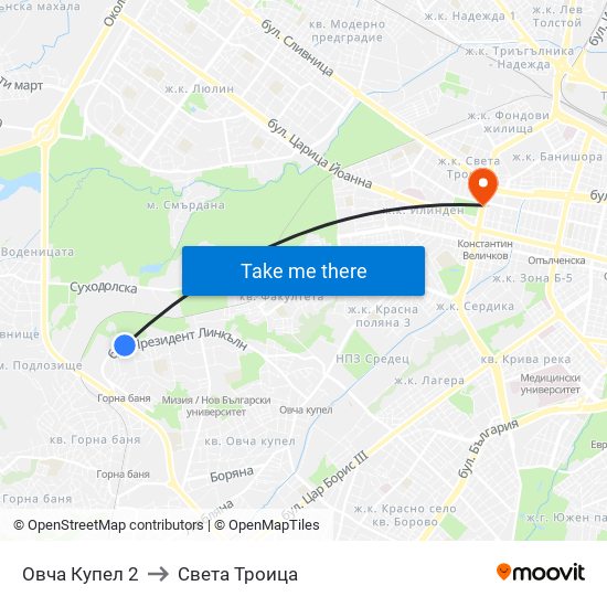 Овча Купел 2 to Света Троица map