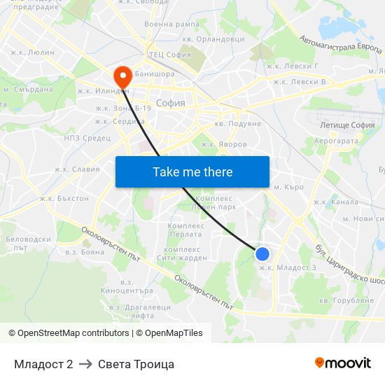 Младост 2 to Света Троица map