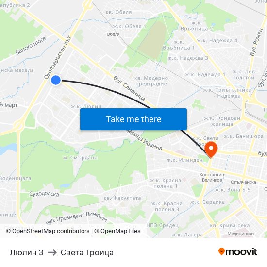 Люлин 3 to Света Троица map