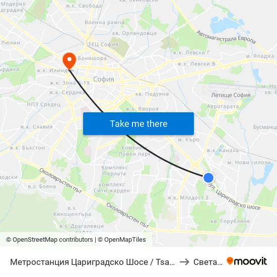 Ⓜ️ Метростанция Цариградско Шосе / Tsarigradsko Shosse Metro Station (1016) to Света Троица map