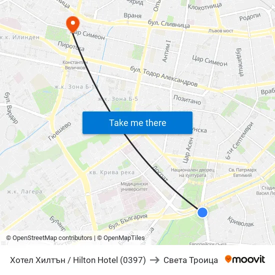 Хотел Хилтън / Hilton Hotel (0397) to Света Троица map