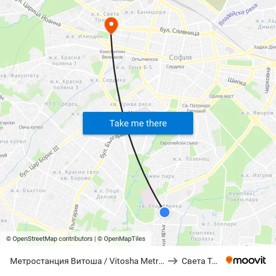 Ⓜ️ Метростанция Витоша / Vitosha Metro Station (2654) to Света Троица map