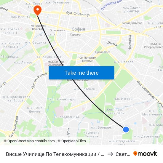 Висше Училище По Телекомуникации / University Of Telecommunications And Post (1397) to Света Троица map