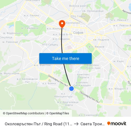 Околовръстен Път / Ring Road (1177) to Света Троица map