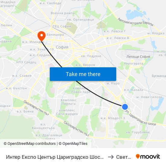 Интер Експо Център Цариградско Шосе / Inter Expo Center – Tsarigradsko Shose to Света Троица map