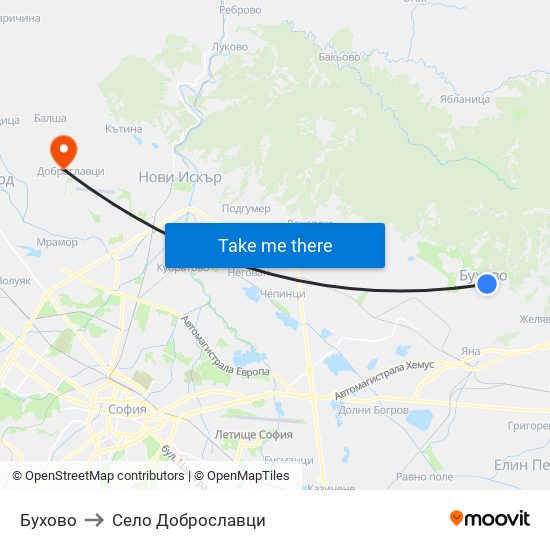 Бухово to Село Доброславци map