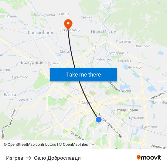 Изгрев to Село Доброславци map