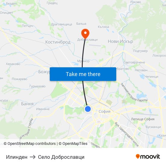Илинден to Село Доброславци map
