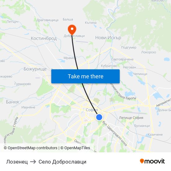 Лозенец to Село Доброславци map