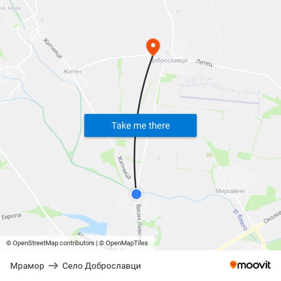 Мрамор to Село Доброславци map