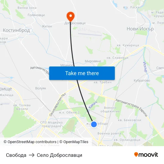 Свобода to Село Доброславци map