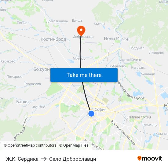 Ж.К. Сердика to Село Доброславци map