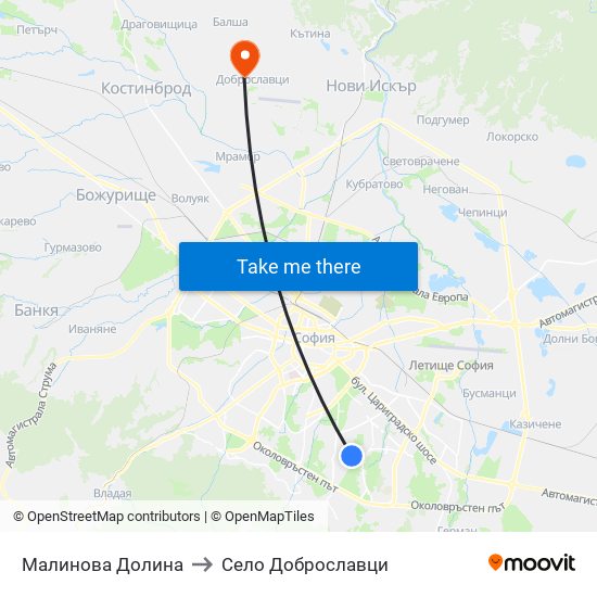 Малинова Долина to Село Доброславци map