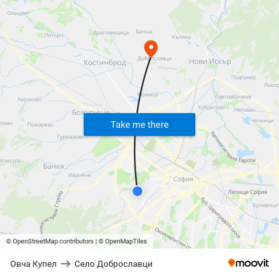 Овча Купел to Село Доброславци map