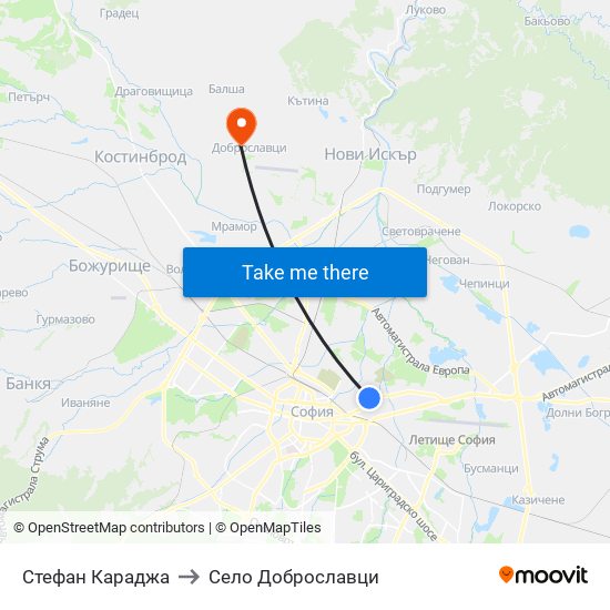 Стефан Караджа to Село Доброславци map