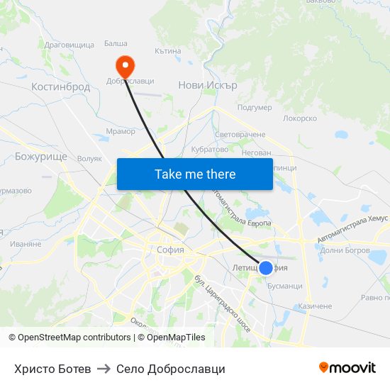 Христо Ботев to Село Доброславци map