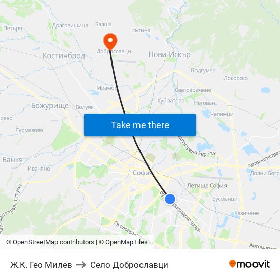 Ж.К. Гео Милев to Село Доброславци map