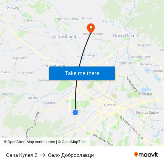 Овча Купел 2 to Село Доброславци map