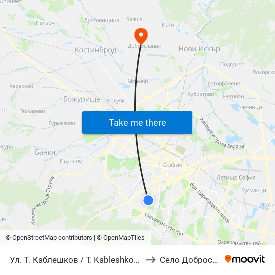 Ул. Т. Каблешков / T. Kableshkov St. (2213) to Село Доброславци map