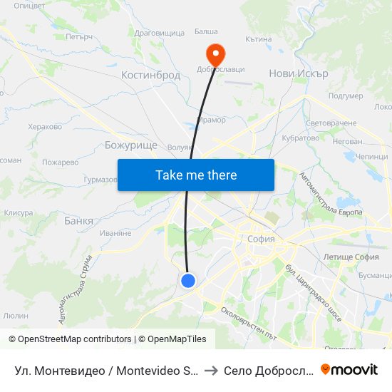 Ул. Монтевидео / Montevideo St. (2050) to Село Доброславци map