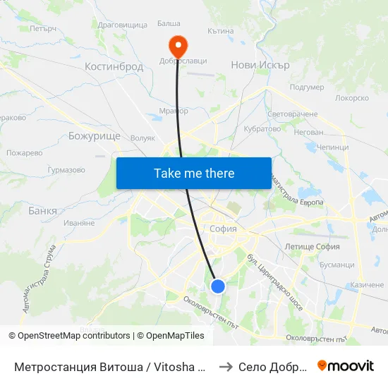 Ⓜ️ Метростанция Витоша / Vitosha Metro Station (2654) to Село Доброславци map
