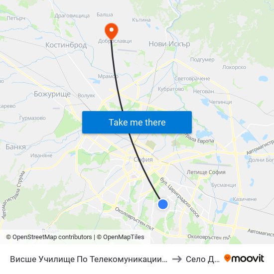 Висше Училище По Телекомуникации / University Of Telecommunications And Post (1397) to Село Доброславци map