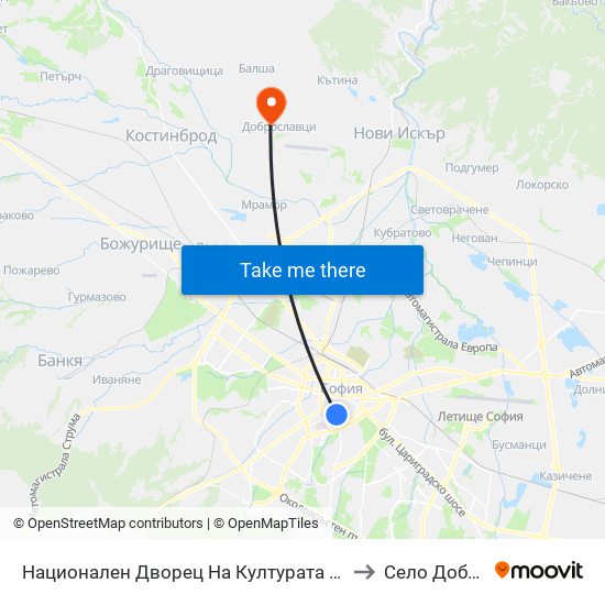 Национален Дворец На Културата / National Palace Of Culture to Село Доброславци map