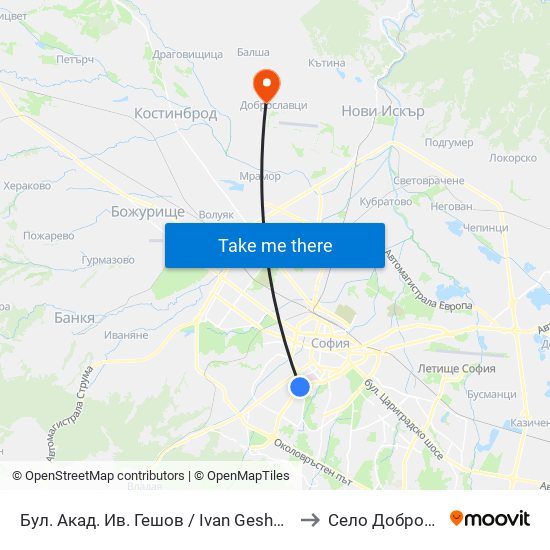 Бул. Акад. Ив. Гешов / Ivan Geshov Blvd. (2804) to Село Доброславци map