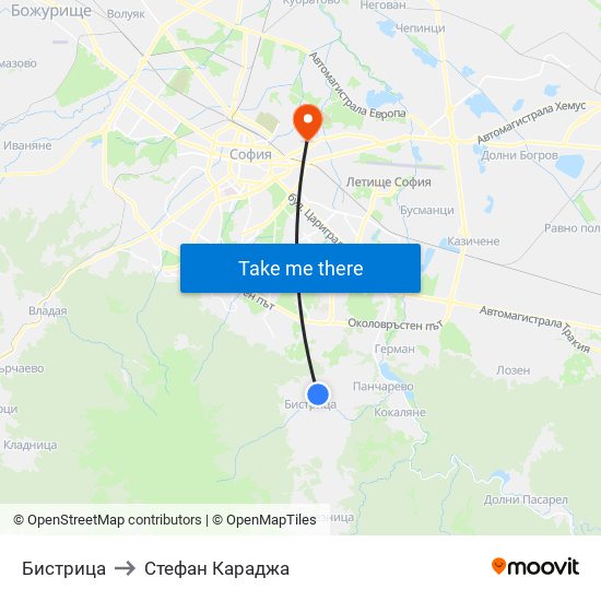 Бистрица to Стефан Караджа map