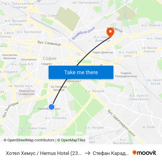 Хотел Хемус / Hemus Hotel (2329) to Стефан Караджа map