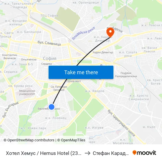 Ⓜ️ Хотел Хемус / Hemus Hotel (2329) to Стефан Караджа map