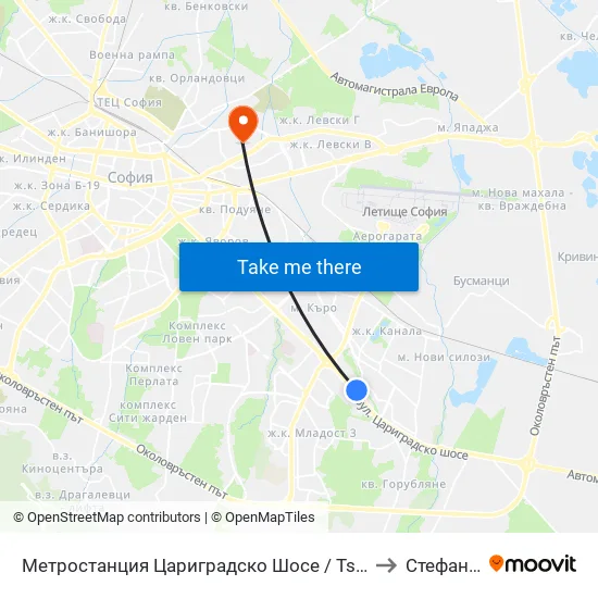 Ⓜ️ Метростанция Цариградско Шосе / Tsarigradsko Shosse Metro Station (1016) to Стефан Караджа map