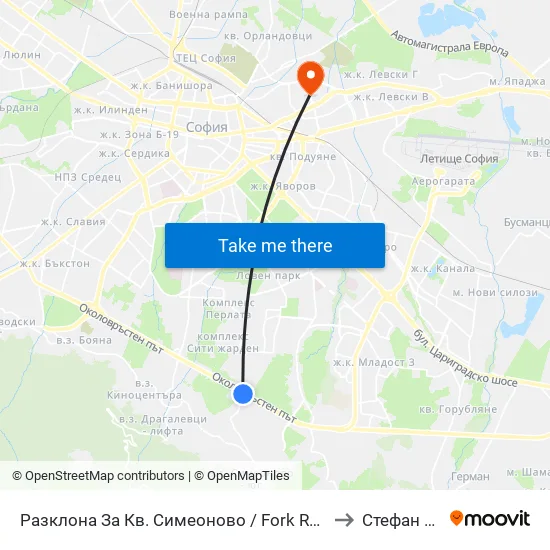 Разклона За Кв. Симеоново / Fork Road To Simeonovo Qr. (1459) to Стефан Караджа map
