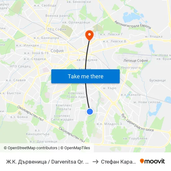 Ж.К. Дървеница / Darvenitsa Qr. (1015) to Стефан Караджа map