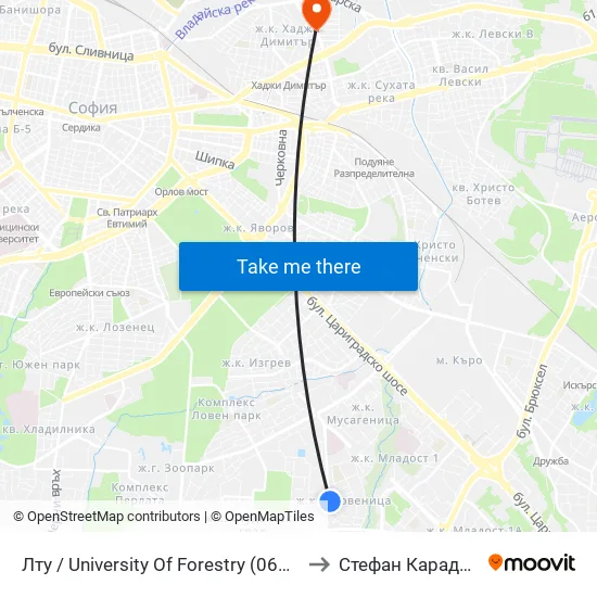 Лту / University Of Forestry (0617) to Стефан Караджа map