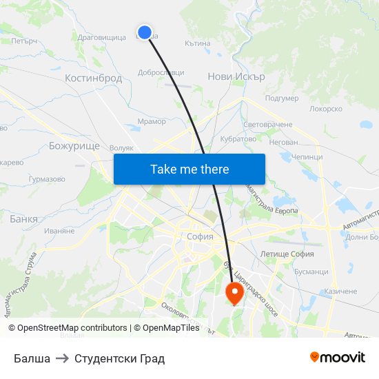 Балша to Студентски Град map