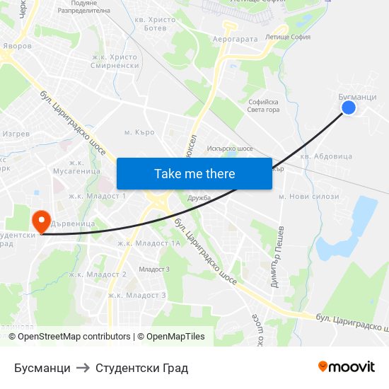 Бусманци to Студентски Град map