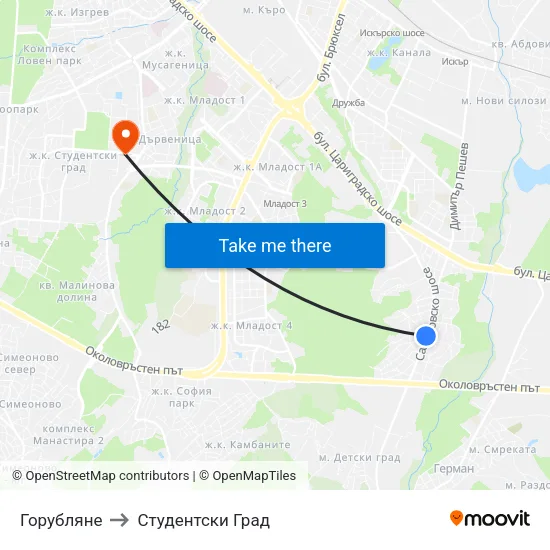 Горубляне to Студентски Град map