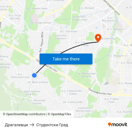 Драгалевци to Студентски Град map