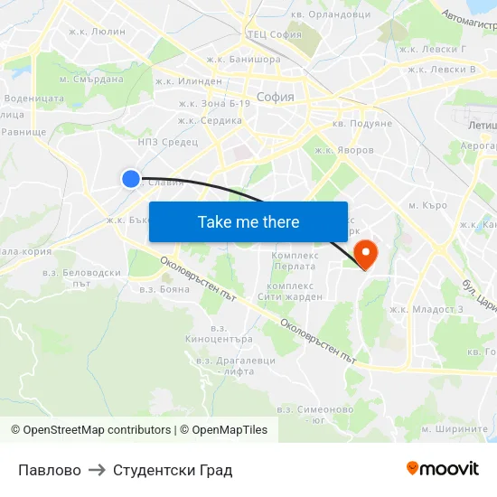 Павлово to Студентски Град map