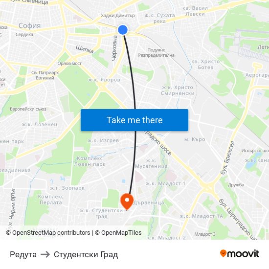 Редута to Студентски Град map