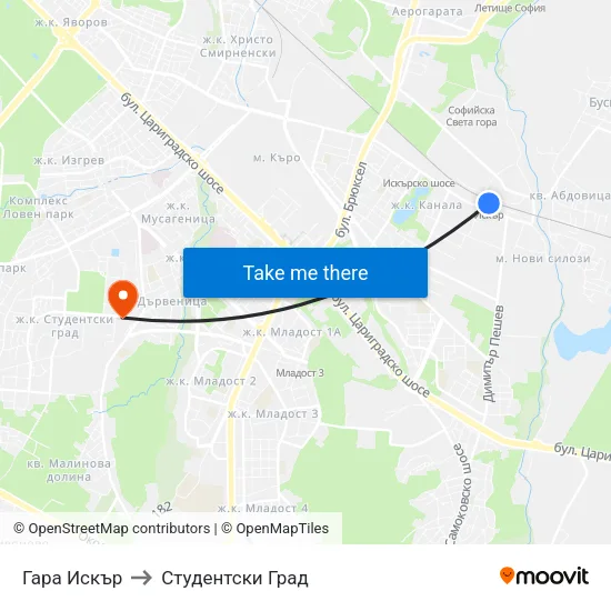 Гара Искър to Студентски Град map