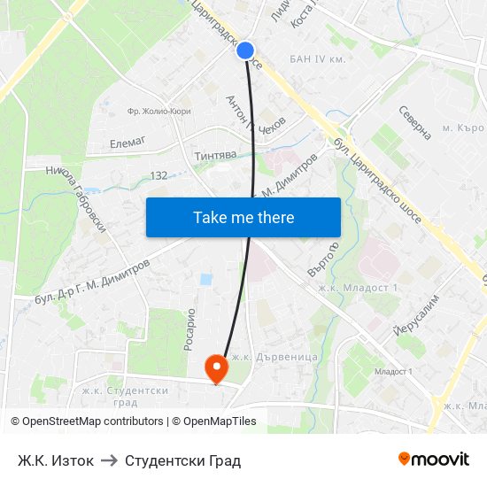 Ж.К. Изток to Студентски Град map