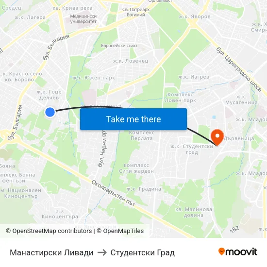 Манастирски Ливади to Студентски Град map