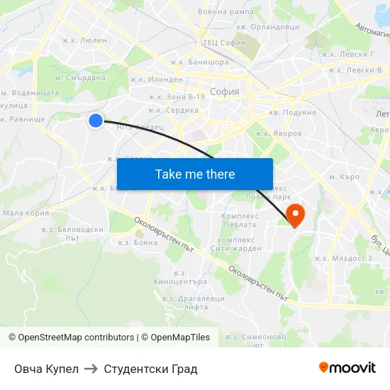 Овча Купел to Студентски Град map