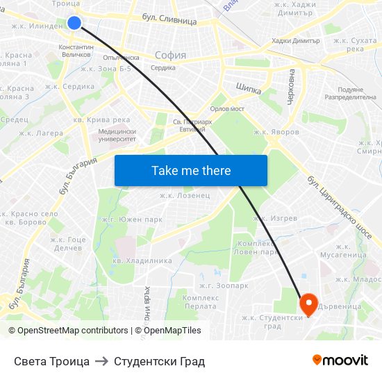 Света Троица to Студентски Град map